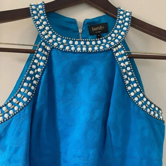 Laundry by Shelli Segal turquoise beaded halter dress Size 6 - Picture 3 of 10